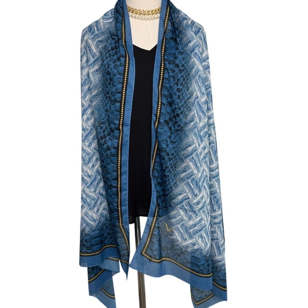 19v69 Italia XL chiffon scarf wrap pareo sarong snake print blue yellow 34 x 76"